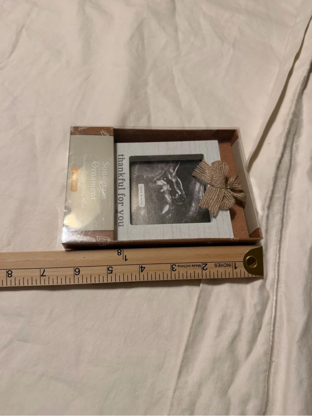 NIB kate & Milo Thankful For You Sonogram Ornament - Cream and Brown